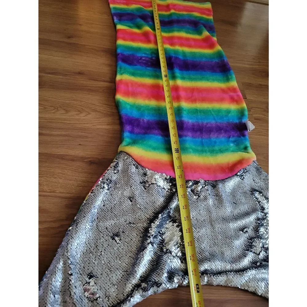 Rainbow  Mermaid Tail Blanket Silver‎ Flip Sequin Fin Fleece Sleepover Cozy